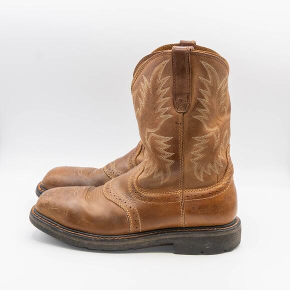 ARIAT Sierra Mens 8.5 D Steel Toe Work Boots Brown Leather Square Toe Western